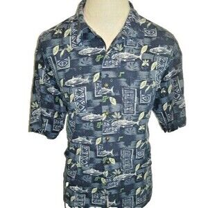 Mens Paradise Blue Silk Blend Hawaiian Aloha Island Casual Shirt sz XL